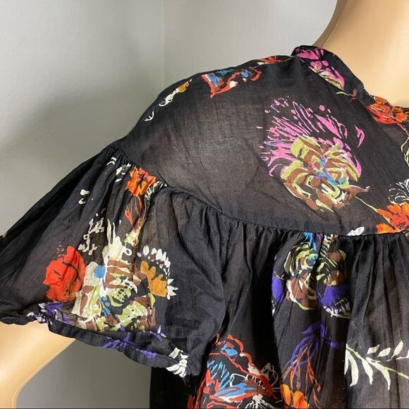 Free People Sweet Escape Floral Button Down Cropped Blouse Black Multi color Sm - Picture 4 of 14